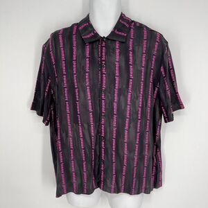 Homme + Femme NEW Striped Logo Camp Shirt Mens Sz M Black Purple Short Sleeve